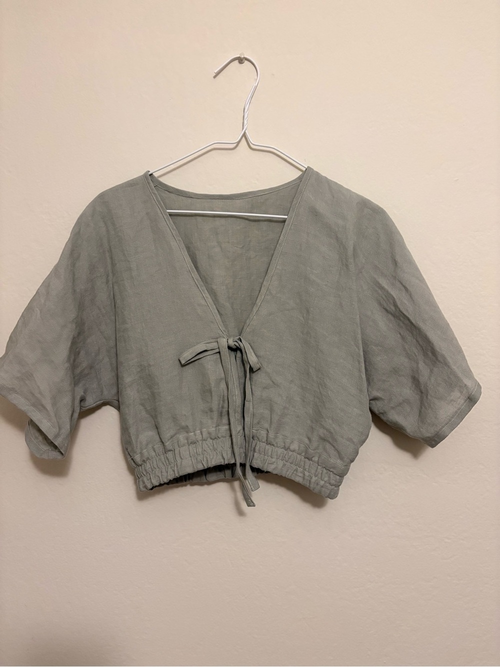 Linen mint green cropped top S